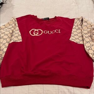 Gucci Red and Beige Logo Crewneck